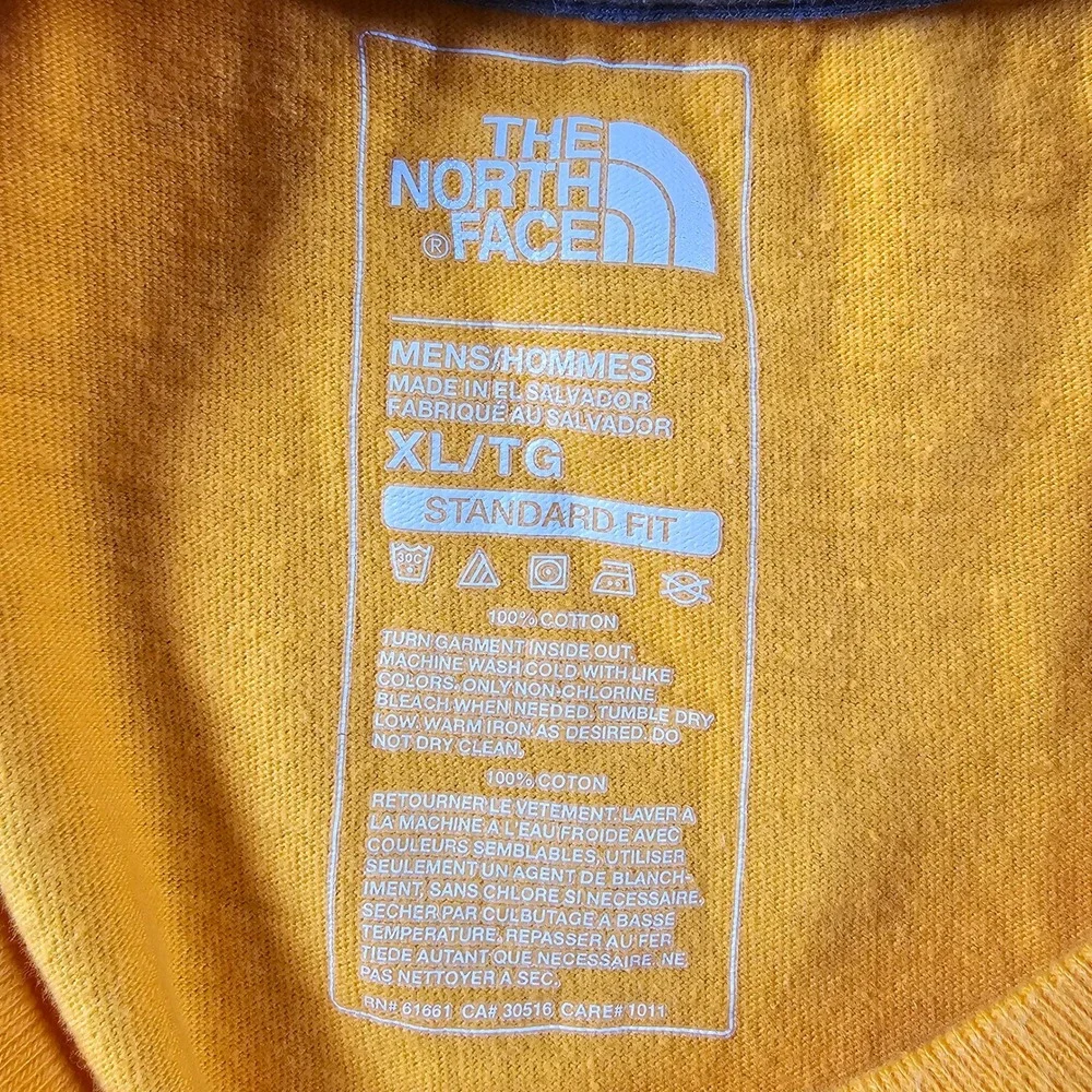 The North Face Mens XL Long‎ Sleeve T-Shirt Yellow Black Stripe Box Logo Cotton